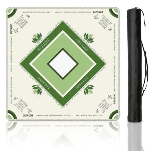 Mahjong Mat for Table with Rules, 31.5" x 31.5" Noise Reduction Non Slip Waterproof Mah Jong Table Mat with Carrying Bag, Suitable for Mahjong, Poker, Board Games, Dominoes, and Card Games(Green) - color: Green White