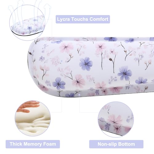 MEGREZ 4-in-1 Mouse Pad with Wrist Rest Ergonomic Memory Foam Desk Mat Set | ergonomic, anti-slip base, 4pcs set, desk pad, mouse wrist rest, keyboard rest, coaster, ideal for office & gaming - color: White Flower