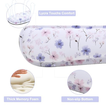MEGREZ 4-in-1 Mouse Pad with Wrist Rest Ergonomic Memory Foam Desk Mat Set | ergonomic, anti-slip base, 4pcs set, desk pad, mouse wrist rest, keyboard rest, coaster, ideal for office & gaming - color: White Flower
