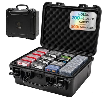 4 Row Graded Card Storage Box, IP67 Waterproof Hard Slab Case Holds 200+ PSA BGS SGC Graded Cards & 800+ Top Loaders, Baseball Sports Trading Card Carrying Case with Dividers, Large - size: LARGE
