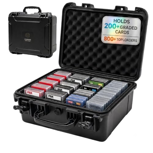 4 Row Graded Card Storage Box, IP67 Waterproof Hard Slab Case Holds 200+ PSA BGS SGC Graded Cards & 800+ Top Loaders, Baseball Sports Trading Card Carrying Case with Dividers, Large - size: LARGE