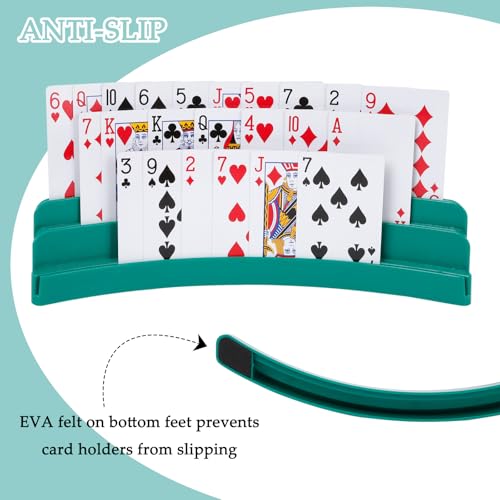 Three-Layer Design Playing Cards Holders，Playing Card Holder for Kids Adults Hands Free Card Holder for Family Card Game Nights Poker Parties - color: Green(2pack)