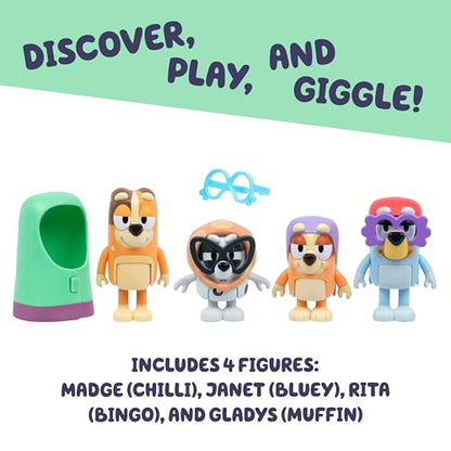 Bluey Figure 4-Pack Here Come The Grannies, Episode-Themed Toys | Includes Janet, Rita, Madge, and muffin from Bluey as Gladys, with moveable arms, 2.5-3 in tall - style: Here Come The Grannies