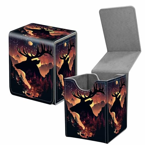 Card Deck Box for Trading Cards,MTG Commander Deck Box Fits 100+ Single Sleeved Cards,Leather Magnetic Card Storage Box for YuGiOh TCG CCG Cards,Black Deer - color: Black Deer