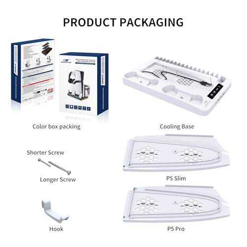Cooling Station for Ps5/Slim/Pro Disc & Digital Playstation 5 Vertical Stand Organizer with Dual Controller Charger,16 Game Slots,7 Rgb,,3 Usb Ports,Headset & Remote Holder (White) - color: White