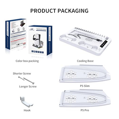 Cooling Station for Ps5/Slim/Pro Disc & Digital Playstation 5 Vertical Stand Organizer with Dual Controller Charger,16 Game Slots,7 Rgb,,3 Usb Ports,Headset & Remote Holder (White) - color: White