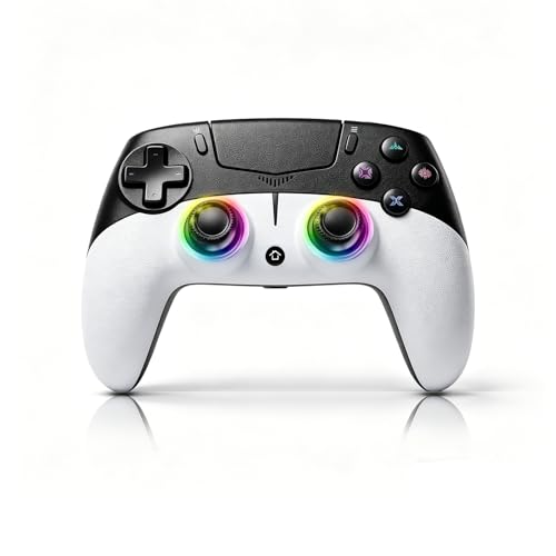 Geemaker Wireless Game Controller Compatible with PS5, PC, iOS, Mac, Android, Steam Deck, Dual Vibration Motor, 6-Axis Motion Control, Turbo Function, 3.5mm Audio Jack, Esports Grade Performance,Black & White