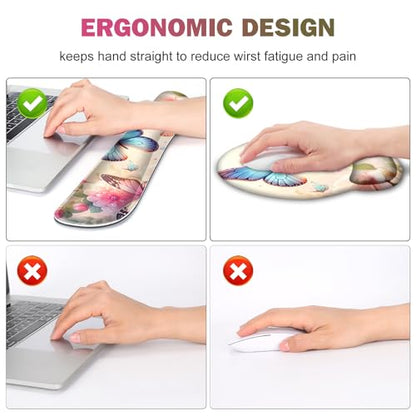 Gaming Mouse Pad, Large Desk Mat, 4in1 XXL Mousepad Cute Desk Pad Protector | Keyboard Wrist Rest+Mouse Wrist Rest+Coaster Set with Ergonomic Desk Pad for Home Office PC Computer, Butterflies Flowers - color: Butterflies Flowers