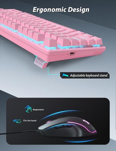 Mechanical Gaming Keyboard and Mouse, LED Backlit 98-Key Floating Keycap & 4 DPI RGB Gaming Mouse with Mouse Pad, Full Anti-Ghost Light Up Wired Computer Keyboards for MAC PC Gamer Accessories, Pink - color: Pink
