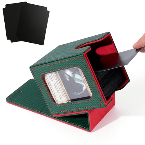 MTG Deck Box with Commander Display Window (Green&Red, 1 window) | Holds 120 Single/100 Double-Sleeved Cards, Fit MTG/PTCG/OPTCG Cards, Strong Magnet, PU Leather, With 2 Dividers & 1 Toploader - color: Green and Red