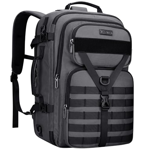 WITZMAN Travel Backpack for Men 45L Convertible Bag Fits 17" Laptop | Large Nylon Carry on Luggage Bag, 3 in 1 Laptop Backpack Airline Approved, For Weekend Getaway, Overnight Trip, B688 Grey - color: Silvery Grey
