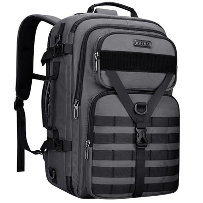 WITZMAN Travel Backpack for Men 45L Convertible Bag Fits 17" Laptop | Large Nylon Carry on Luggage Bag, 3 in 1 Laptop Backpack Airline Approved, For Weekend Getaway, Overnight Trip, B688 Grey - color: Silvery Grey
