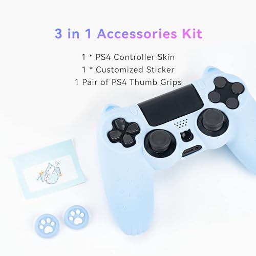 GeekShare Cat Paw Silicone Skin - Compatible with PlayStation4 Wireless Controller, Anti-Slip Protective Cover Case for Gaming Controllers (Blue) - color: Blue