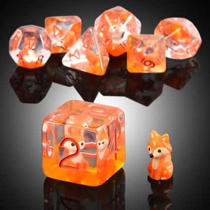 Fox Dice DND, DNDND 7PCS Resin D&D Dice with Velvet Bag for Dungeons and Dragons Role Playing Games and Tabletop Game (Fox) - color: Fox