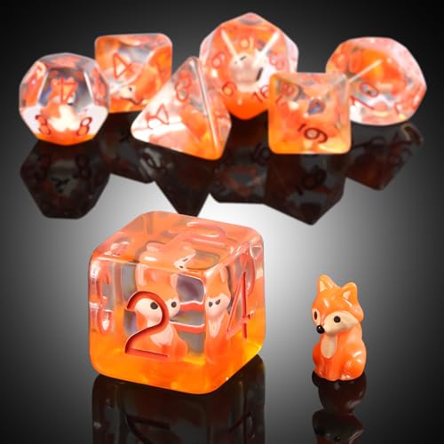Fox Dice DND, DNDND 7PCS Resin D&D Dice with Velvet Bag for Dungeons and Dragons Role Playing Games and Tabletop Game (Fox) - color: Fox