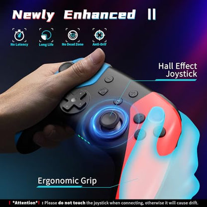 AceGamer Wireless Pro Controller for Nintendo Switch 2/Switch/Lite/OLED/Windows PC, Bluetooth Controller with Hall Effect Joysticks, Wake-up/Turbo/Dual Vibration/Macros/6-Axis Gyro/Screenshot - color: Red-Blue
