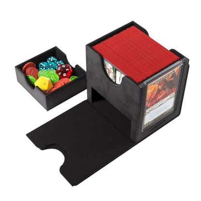 Gamegenic Sidekick Pro 100+ XL Convertible - Premium Deck Box with Secure Card Storage, UV Protected Slide Card Case, Display Top Card, Extra Token Drawer, Magnetic Closure, Black Color, Made - color: Black