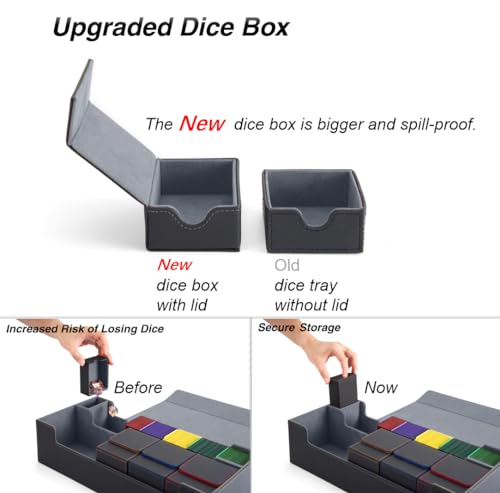 MTG Deck Box Holds 5 Display Card Deck Boxes with Playmat and Dice Box,Includes 10 colorful dividers and 1 card supporter, Trading Card Storage Box For Magic Game Cards (Black and Grey) | Holds 5 Deck Boxes (not included)/650 Single/520 Double-Sleeved Car