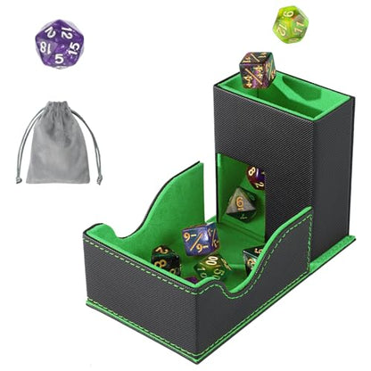 Dice Roller Tower, Premium DND Magnetic Dice Tray, Foldable PU Leather Dice Tower RPG Gifts for Dungeons and Dragons MTG Dm & Player Black/Green - color: Black/Green
