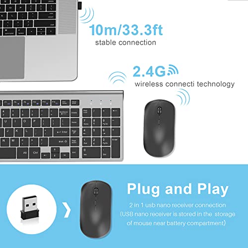 JOYACCESS Wireless Keyboard Mouse Combo, 2.4G Compact and Ultra Slim Wireless Keyboard and Mouse for Windows, Computer, Desktop, PC, Laptop (Grey) - color: black grey
