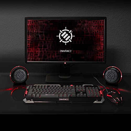 ENHANCE SL2 USB Gaming Speakers for PC with LED Red Light, 3.5mm Wired Connection and in-Line Volume Control, 2.0 Stereo Sound System - USB Computer Speakers for Monitor, Laptop, PC - color: Red