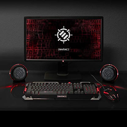 ENHANCE SL2 USB Gaming Speakers for PC with LED Red Light, 3.5mm Wired Connection and in-Line Volume Control, 2.0 Stereo Sound System - USB Computer Speakers for Monitor, Laptop, PC - color: Red