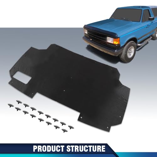 PIT66 Hood Insulation Pad W/ Clips Compatible with Ford F150 F250 F350 Bronco 1987-1991 - style: 1987-1991 Ford F150