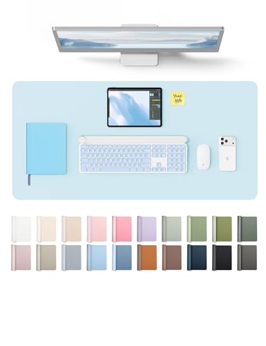 YSAGi Leather Desk Protector, Office Mat, Large Mouse Mat, Non-Slip PU Leather Blotter, Laptop Desk Pad, Waterproof Writing Pad for Office and Home (Baby Blue, 31.5" x 15.8") - color: Baby Blue, size: 31.5" x 15.8"