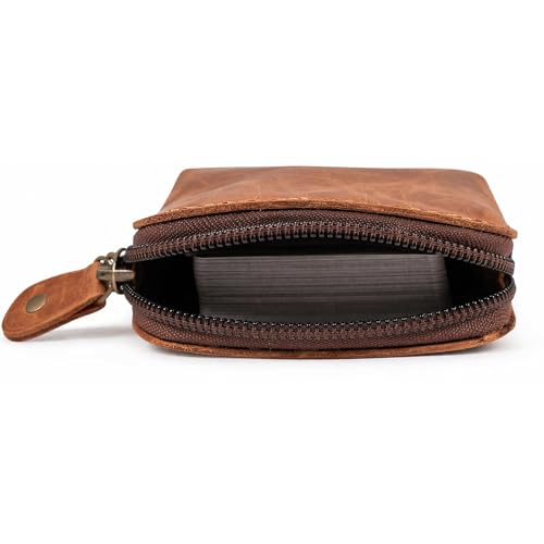Premium Full-Grain Leather Playing Card Case, Zippered Card Deck Holder for Poker & Bridge Cards, Travel Card Organizer, Secure Multi-Purpose Wallet, Leather Storage Pouch (Tan) - color: Tan