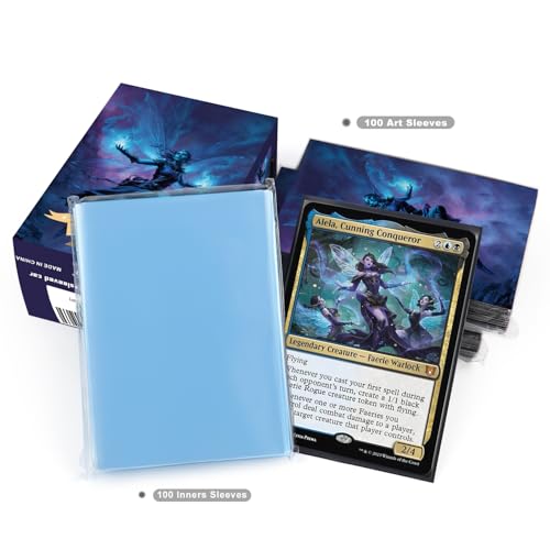 Katomula 100 MTG Card Sleeves with 100 Inner Sleeve, Textured Back Art Sleeves, Fit Standard Size Cards-Fairy Warlock