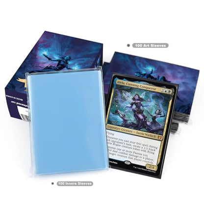 Katomula 100 MTG Card Sleeves with 100 Inner Sleeve, Textured Back Art Sleeves, Fit Standard Size Cards-Fairy Warlock