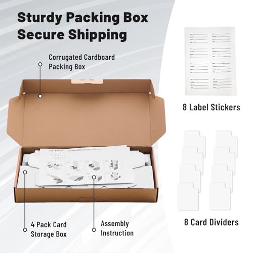 NUMINA 4 Pack Trading Card Storage Boxes Card Organizer with Dividers | 600 Cards Per Box, Secure Lid Design, Shipping Ready, Dividers & Labels Included, Heavy-Duty Cardboard, Fits TCG & Sports - size: 10 in (4-Pack)