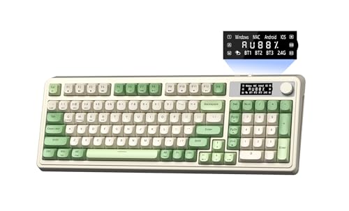AULA S99 Pro Wireless Keyboard, Display Screen & Media Knob, Tri-Mode Bluetooth/2.4G/USB-C RGB Creamy Gaming Keyboard with Number Pad Macro Keys, Custom Computer Keyboards for Laptop PC Gamer - Green - color: Green White