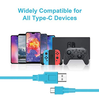 ECHZOVE Charger Compatible with Nintendo Switch, Charging Cable Compatible with Nintendo Switch OLED Model, Charger Cable Compatible with Nintendo Switch Pro Controllers - Blue (4.92ft) - color: Blue