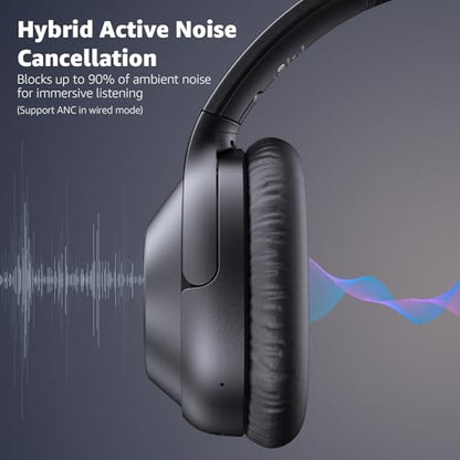 YMOO Noise Cancelling Headphones for Airplane, Wired Wireless ANC Headsets | Bluetooth 6.0 Over Ear Travel Headphones, LDAC Hi-Res Audio, 100H Playtime, Custom EQ via App