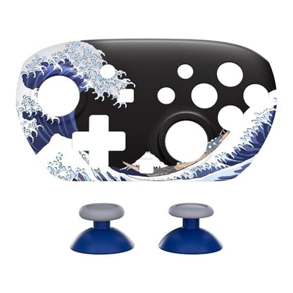 eXtremeRate DIY Replacement Faceplate Shell for Nintendo Switch 2 Pro Controller, Custom Front Housing Case, Thumbsticks and Screwdriver Tools for Switch 2 Pro Controller - The Great Wave Off Kanagawa - color: The Great Wave Off Kanagawa