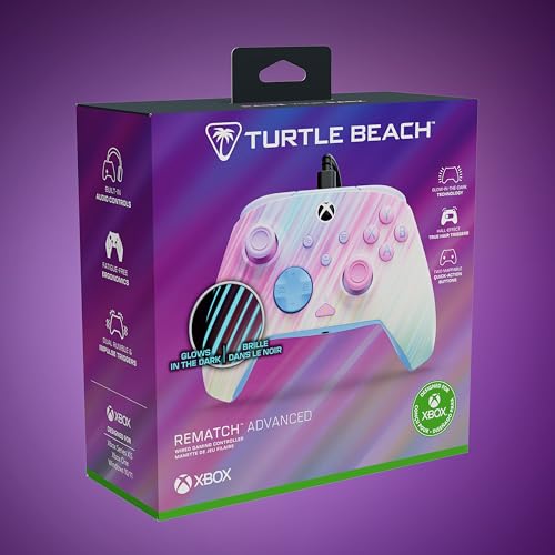 Turtle Beach Rematch Advanced Wired Gaming Controller for Xbox & PC | Xbox Series X|S, Xbox One, PC, 2 Remappable Buttons, Hall-Effect Triggers, Audio Controls, Glows-in-the-Dark, Cotton Candy - color: Cotton Candy