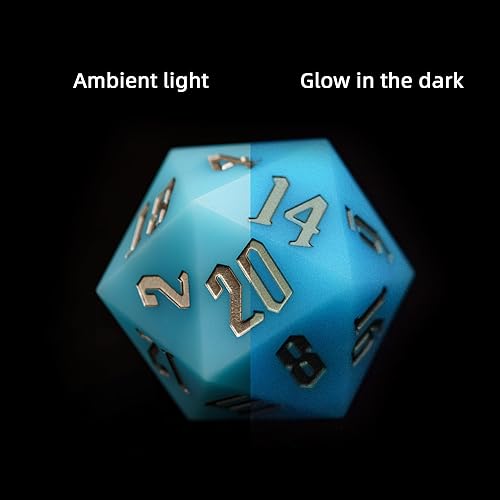 55mm Silicone D20 DND Dice, Large D20 Single 20 Sided Dice | Glow-in-the-Dark D20 Giant Dice with Gift Box for Dungeons and Dragons RPG Bar Pub Club Party Games (Sky Blue/Sliver) - color: Sky Blue/Sliver