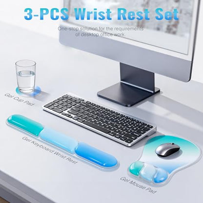 Ospelelf Mouse Pad with Wrist Rest Set Gel Ergonomic Keyboard Wrist Support Anti-Slip Rubber Bottom Office Women Desk Accessories for Computer, Laptop and Gaming, Blue - color: Blue, style: Keyboard Rest + Mouse Rest + Coaster