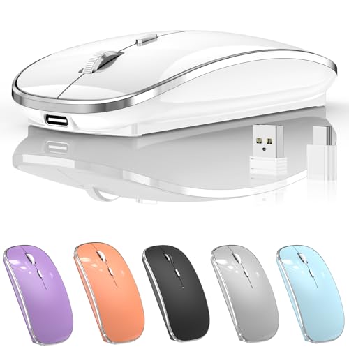 Halpilt Wireless Mouse Chargeable Portable Silent USB-A and Type-C Dual Mode 3 Adjustable DPI for Laptop, PC (Q23S White) - color: white