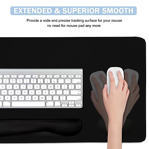 Large Mouse Pad and Keyboard Wrist Rest, Desk Pad for Keyboard and Mouse, 4-in-1 Large Gaming Mouse Pad with Wrist Support, Desk Mat for Home Office Study Game-Black - color: Black