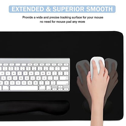 Large Mouse Pad and Keyboard Wrist Rest, Desk Pad for Keyboard and Mouse, 4-in-1 Large Gaming Mouse Pad with Wrist Support, Desk Mat for Home Office Study Game-Black - color: Black