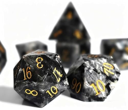 Natural Gemstone DND Dice Set,7 Pcs Labradorite Handmade Polyhedral D&D Dice with Gift Box for Dungeons and Dragons MTG Role Playing Games (Labradorite) - color: Os90