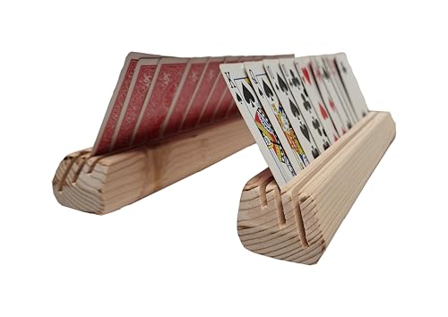 Wooden Playing Card Holders – Set of 2 – Handmade Pine 3-Slot Organizers for Seniors, Kids & Game Night – Durable, Veteran-Made in USA
