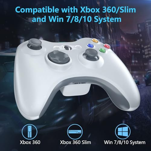 Wireless Controller for Xbox 360, 2.4GHZ Gamepad Joystick Controller Remote for PC Windows 7,8,10 with Receiver Adapter, White