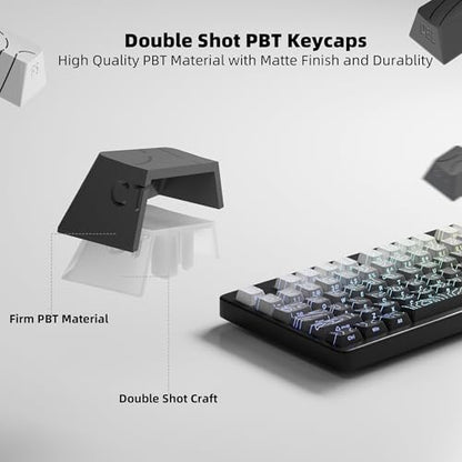 FunHub Shine Through PBT Keycaps - Black Double Shot Side Printed Backlit Keycaps Set 133 Keys 60% 65% 75% 100% Cherry Profile,Gradient Topographic Custom Key Caps for MX Switch Gaming Keyboards - color: Black