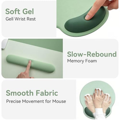 Mouse Pad with Keyboard Wrist Rest,Ergonomic Mouse Pad Wrist Support PU Base with Coaster,Mousepad with Nonslip Base for Computer Laptop Keyboard Home&Office - color: K-Green Plants