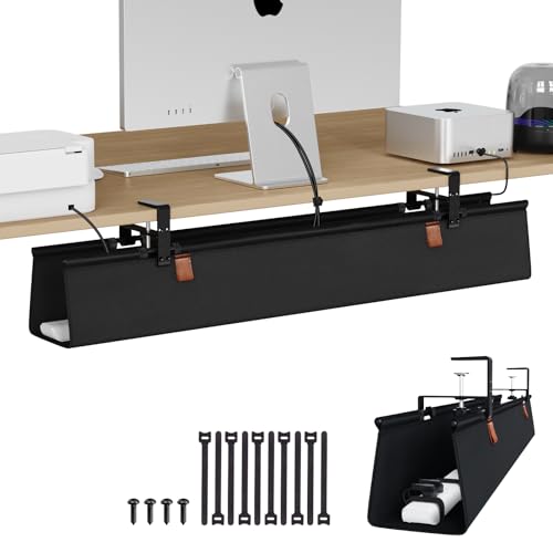 Zilink No Drill Under Desk Cable Management Tray 40" Cord Organizer for Table Clamp/Screw Mount Cable Management Under Desk Waterproof Fabric Cable Management Tray for Office, Home - color: Black, size: 40"