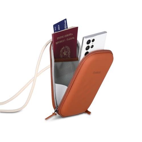 Rollink Nano EVA Hard-Shell Phone Case Crossbody Bag – Compact Travel Organizer, Water-Resistant, Adjustable Strap | Quick-access layout - color: Cinnamon