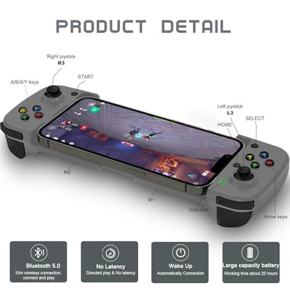 Joso Phone Controller for iPhone/Android Support Phone Case, Mobile Gaming Controller with Ergonomic Design - Wireless Gamepad for Cloud Gaming & PS Remote Play - color: Grey